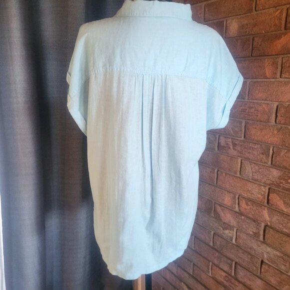 NWT! Orvis Women's Linen Blend Lt. Blue Capped Sleeve Button-up Blouse - Size L - Picture 5 of 11